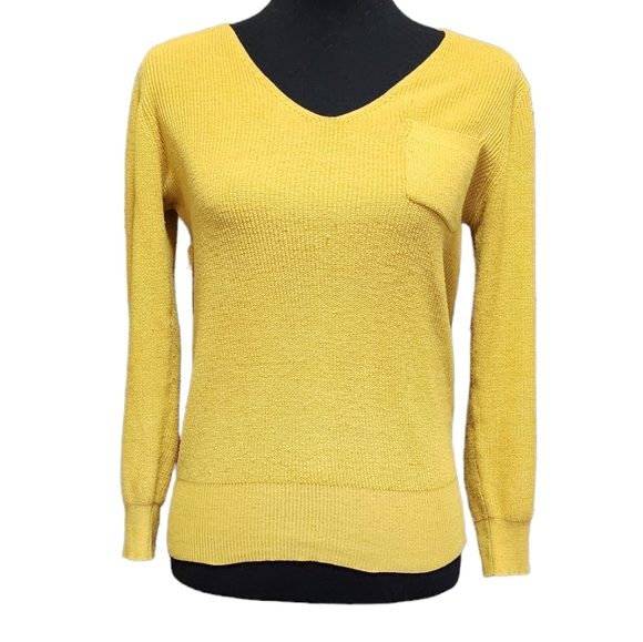 Zara Mustard Wool Blend Knit V-Neck Sweater with Pocket - Picture 1 of 9
